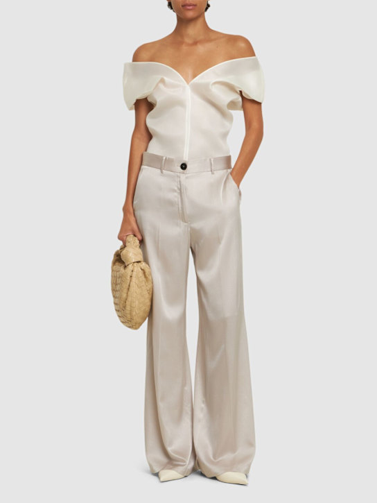 Forte_forte: Stretch heavy silk satin tailored pants - women_1 | Luisa Via Roma