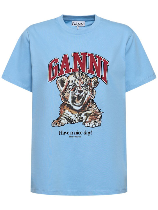 GANNI: Tiger print organic cotton t-shirt - women_0 | Luisa Via Roma