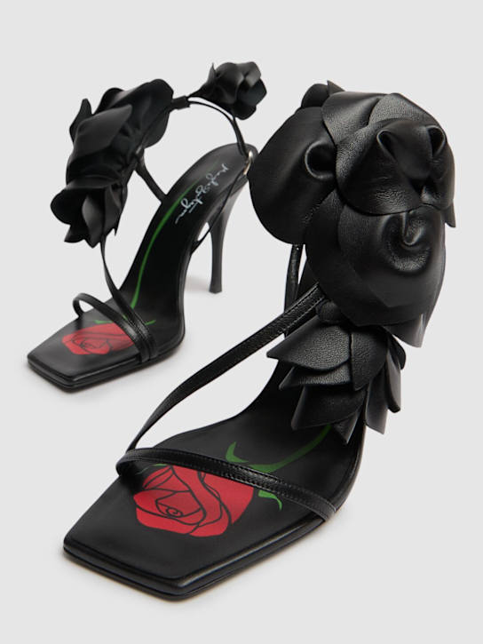 Magda Butrym: 105mm Leather flower sandals - Black - women_2 | Luisa Via Roma