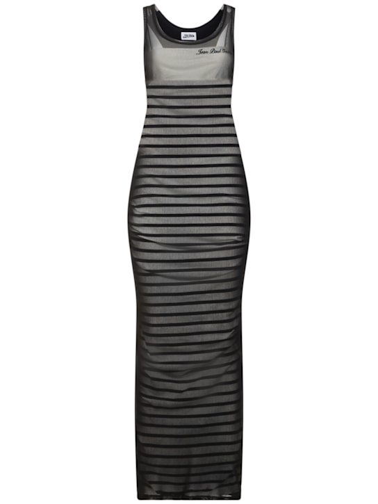 Striped printed mesh long dress - Thumbnail 1