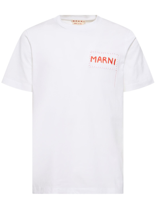 Marni: Plain cotton knit t-shirt - men_0 | Luisa Via Roma
