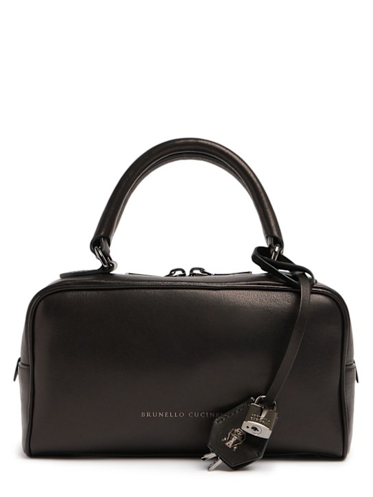 Brunello Cucinelli: Glossy leather top handle bag - women_0 | Luisa Via Roma