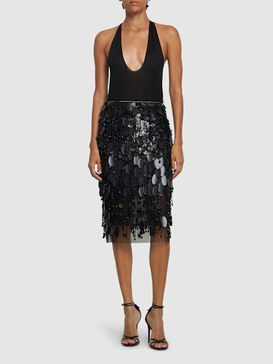 Des Phemmes: Fringed & sequined midi skirt - Black - women_1 | Luisa Via Roma