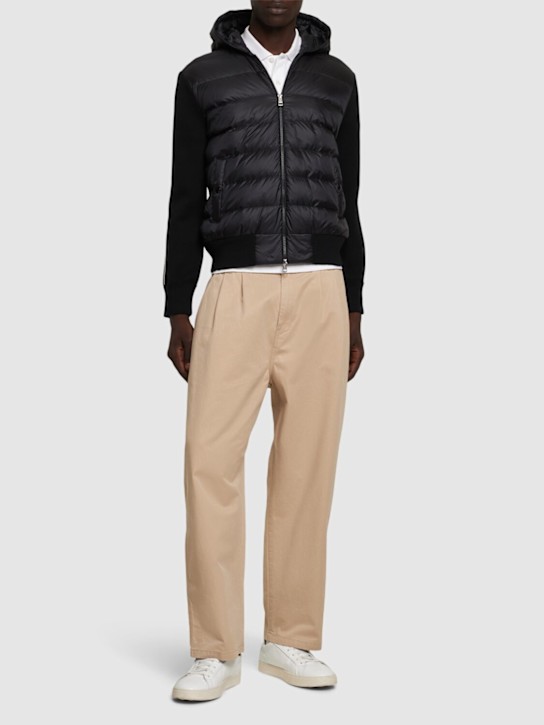 Moncler: Cardigan in nylon e lana imbottito - Nero - men_1 | Luisa Via Roma