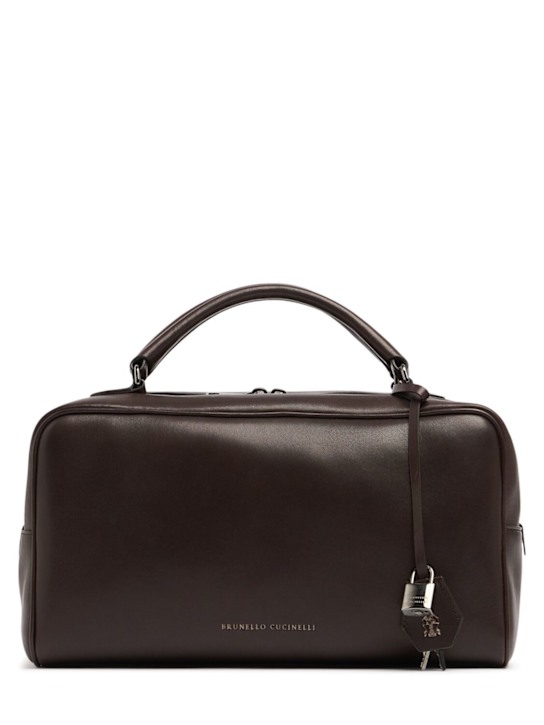 Brunello Cucinelli: Glossy leather top handle bag - women_0 | Luisa Via Roma