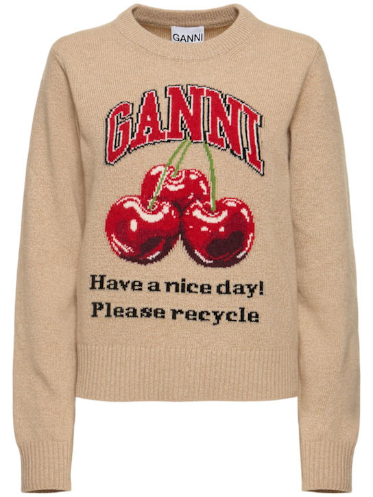 GANNI: Graphic cherry wool blend sweater - women_0 | Luisa Via Roma