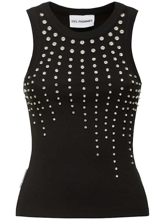 Des Phemmes: Embellished ribbed jersey tank top - women_0 | Luisa Via Roma