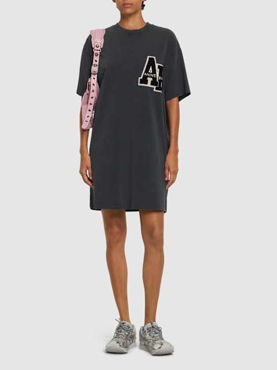 ANINE BING: Beth letterman cotton jersey mini dress - women_1 | Luisa Via Roma