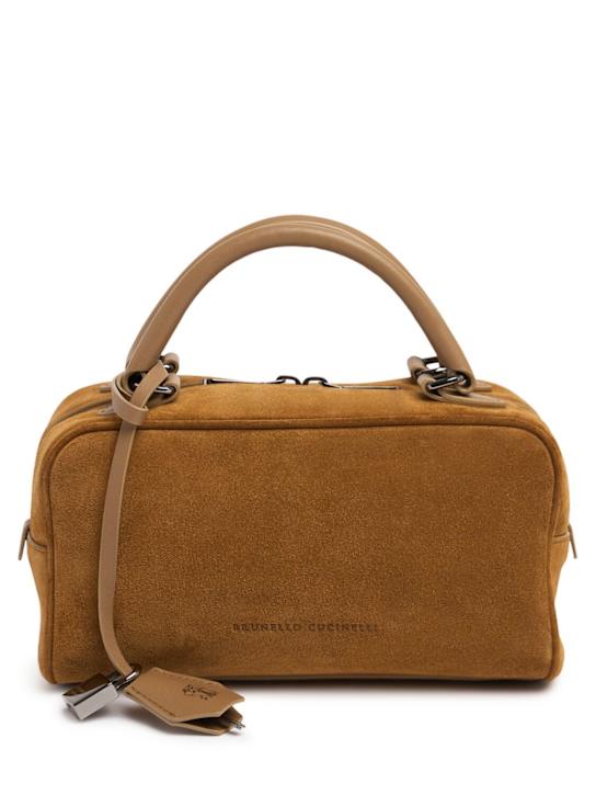 Brunello Cucinelli: Softy Velour suede top handle bag - Syrup - women_0 | Luisa Via Roma