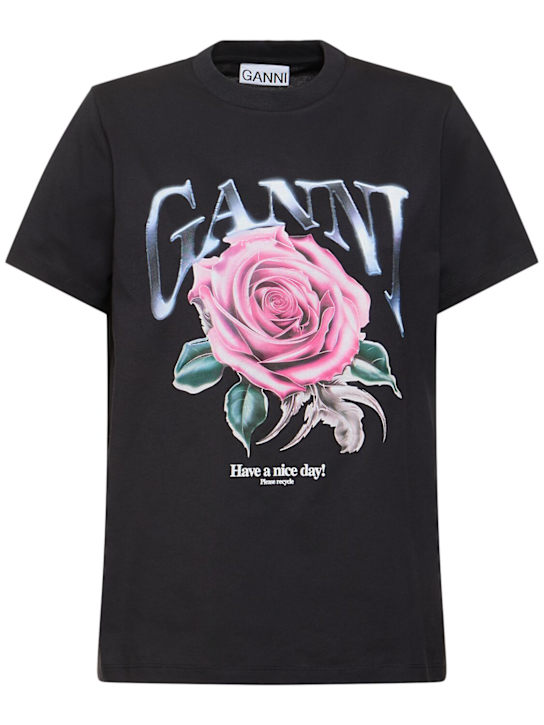 GANNI: Rose print organic cotton t-shirt - women_0 | Luisa Via Roma