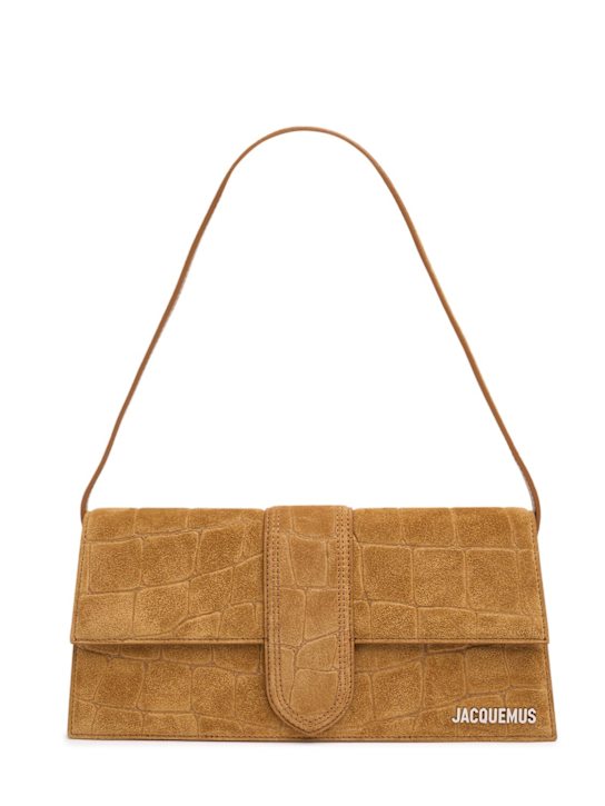 Jacquemus: Le Bambino long croc suede shoulder bag - women_0 | Luisa Via Roma