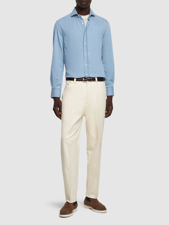Brunello Cucinelli: Light denim shirt - men_1 | Luisa Via Roma