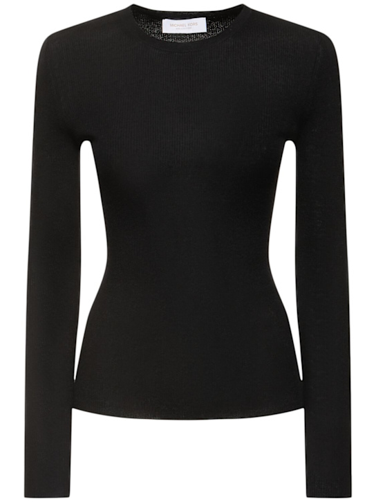 Michael Kors Collection: Felpa girocollo Hutton in cashmere a costine - women_0 | Luisa Via Roma