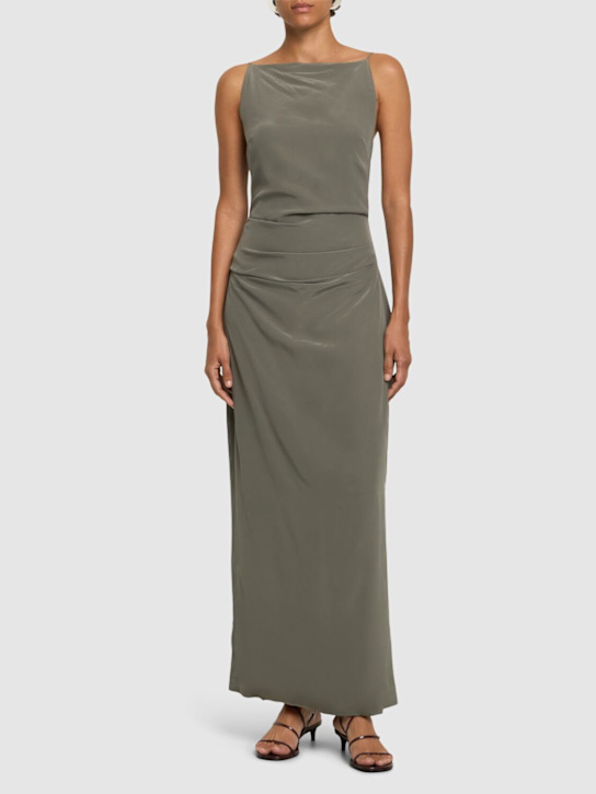 St. Agni: Tuck silk crepe long dress - Green - women_1 | Luisa Via Roma
