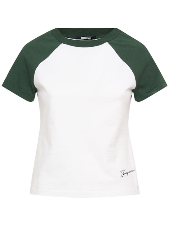Jacquemus: Le Mini Tshirt Baseball双色T恤 - 白色/绿色 - women_0 | Luisa Via Roma