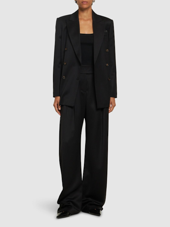 Brunello Cucinelli: Wool satin double breasted blazer - women_1 | Luisa Via Roma