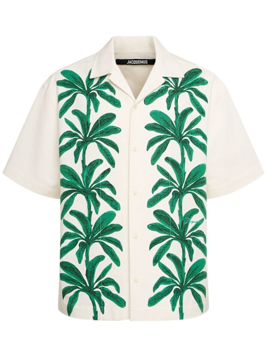 Jacquemus: La chemise jean cotton printed ss shirt - Beige/Green - men_0 | Luisa Via Roma