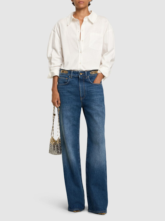 Rabanne: Mid rise denim straight jeans w/ chain - Blue - women_1 | Luisa Via Roma