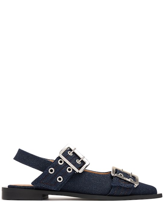 GANNI: 20mm Chunky Buckle denim ballerinas - women_0 | Luisa Via Roma