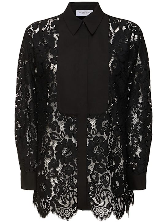 Michael Kors Collection: Lace contrast cotton blend shirt - women_0 | Luisa Via Roma