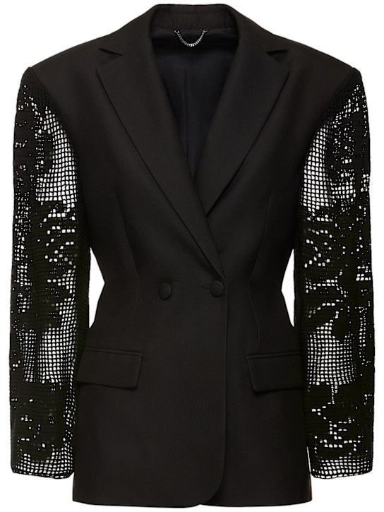 Silk blazer w/ embroidered lace sleeves - Thumbnail 1
