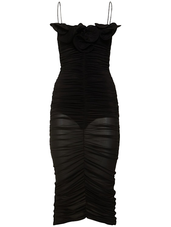 Magda Butrym: Draped viscose jersey midi dress w/roses - women_0 | Luisa Via Roma