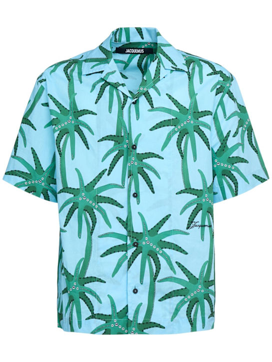 Jacquemus: La chemise jean printed ss shirt - Print Palmtrees - men_0 | Luisa Via Roma