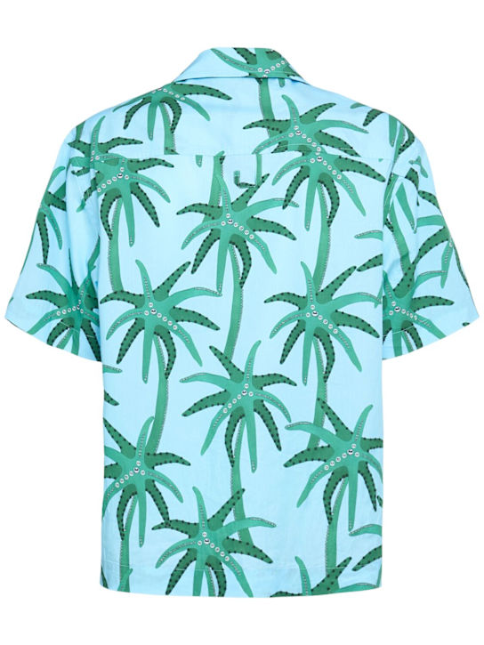 Jacquemus: La chemise jean printed ss shirt - Print Palmtrees - men_3 | Luisa Via Roma