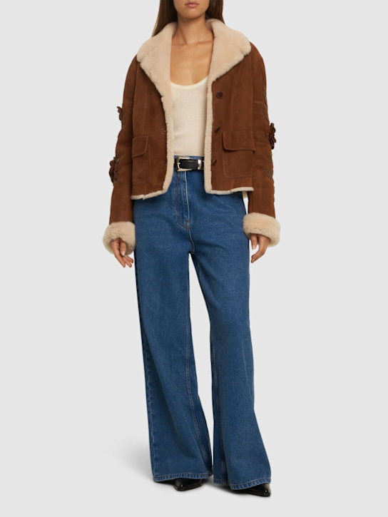 Ermanno Scervino: Embroidered suede shearling jacket - women_1 | Luisa Via Roma