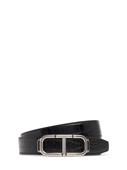 Tom Ford: 30 mm T Belt shiny croc embossed leather - men_0 | Luisa Via Roma