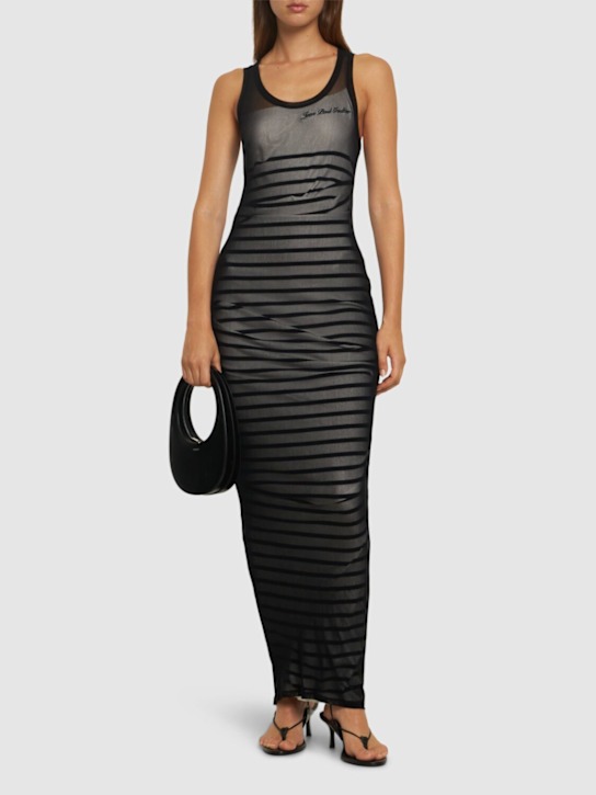 Striped printed mesh long dress - Thumbnail 2