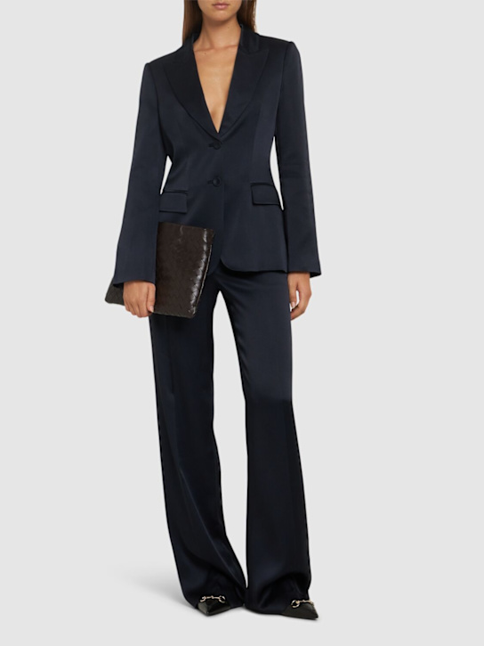 Alberta Ferretti: Satin single breast blazer - Navy - women_1 | Luisa Via Roma