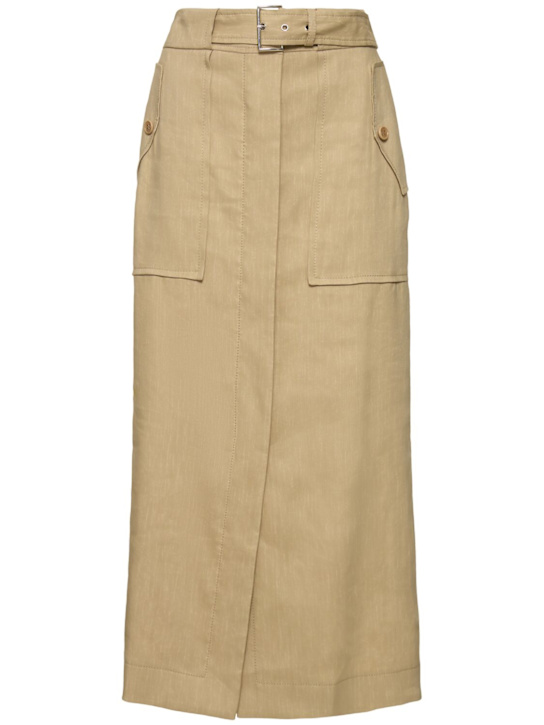 Stretch linen blend midi skirt
