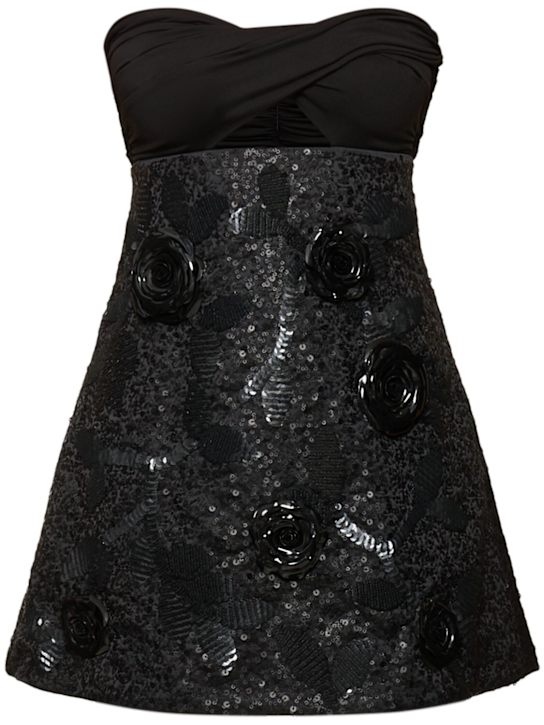 Des Phemmes: Sequined mini dress w/ roses - Black - women_0 | Luisa Via Roma