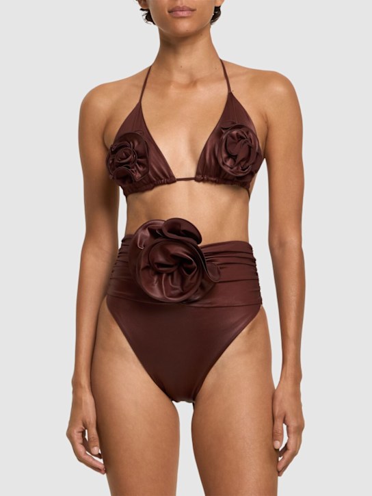 Magda Butrym: Lycra rose triangle bikini top - Brown - women_1 | Luisa Via Roma