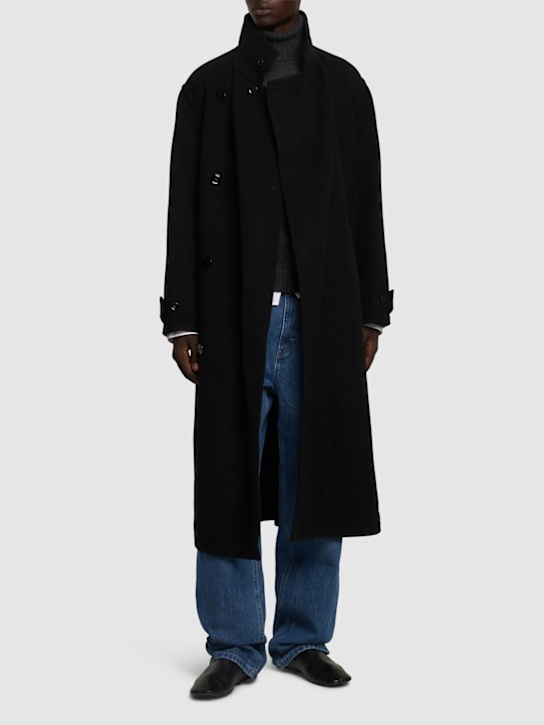 Lemaire: Wool blend wrap coat - Black - men_1 | Luisa Via Roma