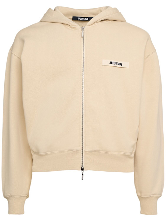 Jacquemus: Le Hoodie Gros Grain zip-up sweatshirt - Beige - men_0 | Luisa Via Roma