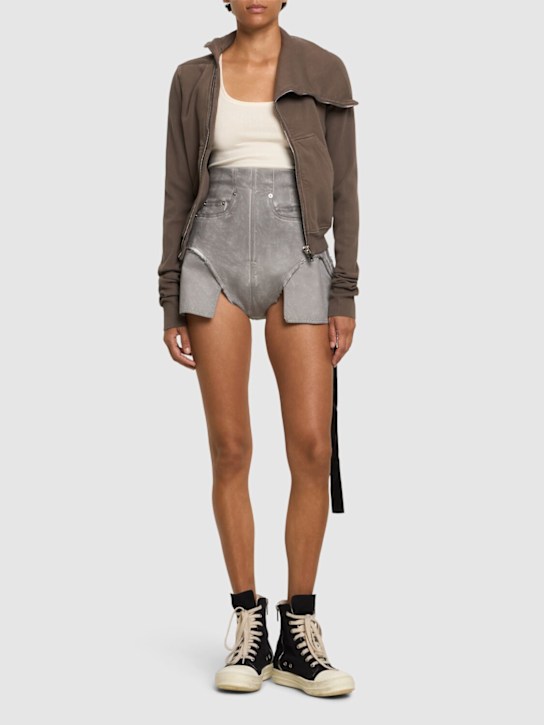 Rick Owens DRKSHDW: Dirt denim cutoff shorts - Grey - women_1 | Luisa Via Roma