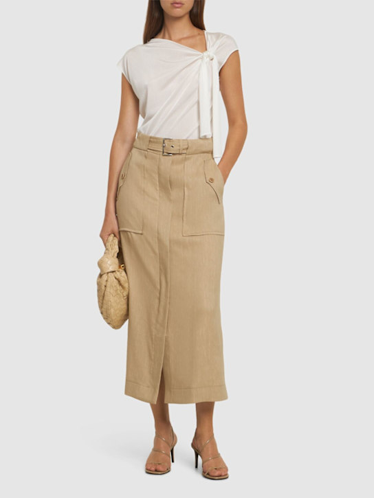 Alberta Ferretti: Stretch linen blend midi skirt - women_1 | Luisa Via Roma