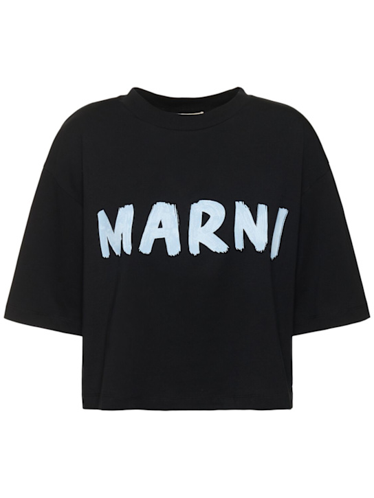 Marni: Printed logo cotton jersey t-shirt - Black - women_0 | Luisa Via Roma