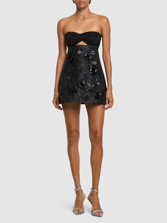 Des Phemmes: Sequined mini dress w/ roses - Black - women_1 | Luisa Via Roma