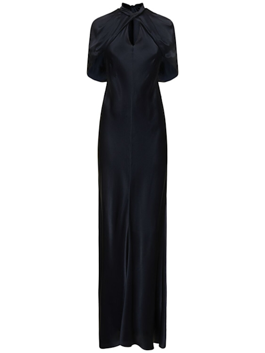 Alberta Ferretti: Short sleeve satin long dress - Dunkelblau - women_0 | Luisa Via Roma