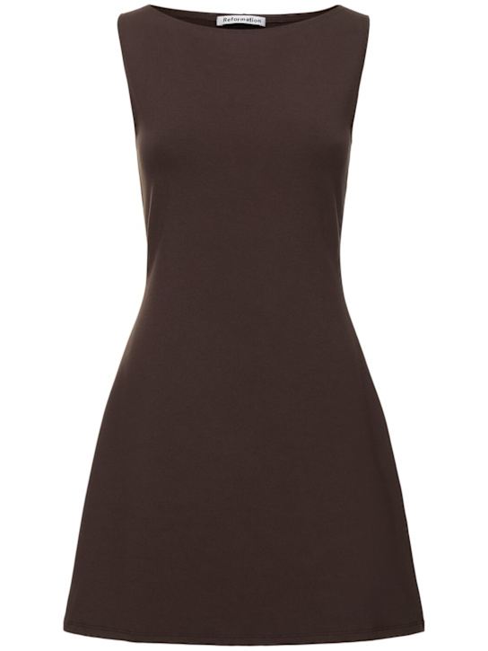 Reformation: Nataly cotton blend knit mini dress - Brown - women_0 | Luisa Via Roma