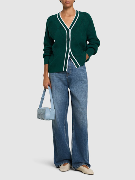 Varley: Club Dorset relaxed cotton knit cardigan - Military Green - women_1 | Luisa Via Roma