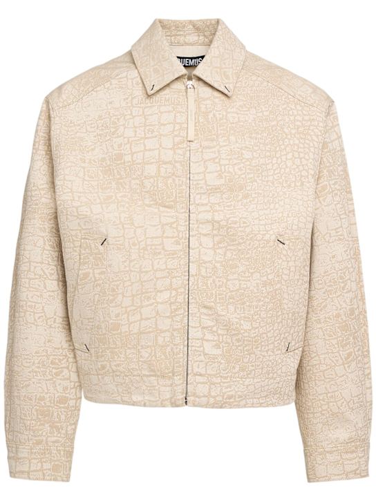 Jacquemus: La veste de-nîmes croc print jacket - Croco Beige - men_0 | Luisa Via Roma