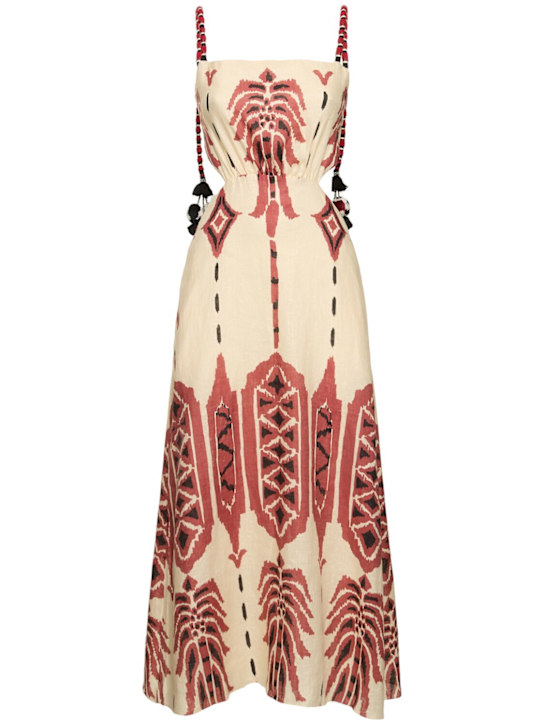 Palm of Tiahuanaco linen midi dress - Thumbnail 1
