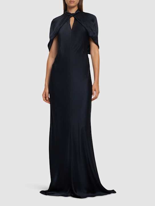 Alberta Ferretti: Short sleeve satin long dress - Dunkelblau - women_1 | Luisa Via Roma
