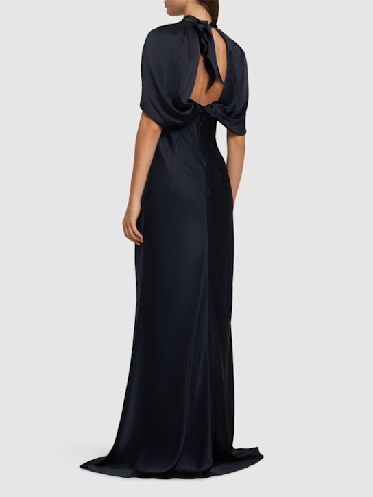 Alberta Ferretti: Short sleeve satin long dress - Dunkelblau - women_2 | Luisa Via Roma