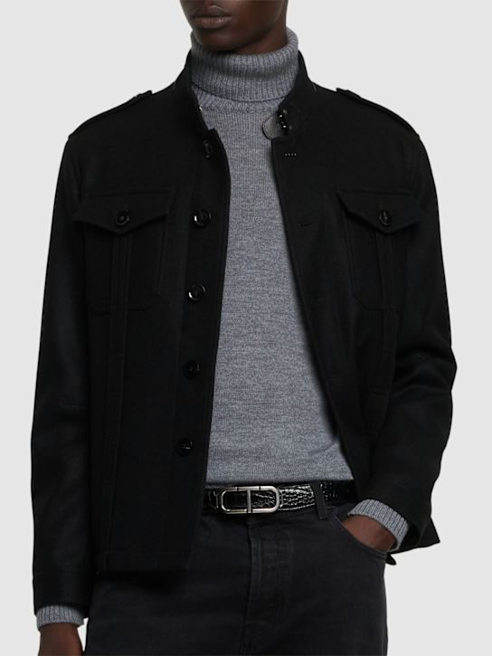 Tom Ford: 30 mm T Belt shiny croc embossed leather - men_1 | Luisa Via Roma