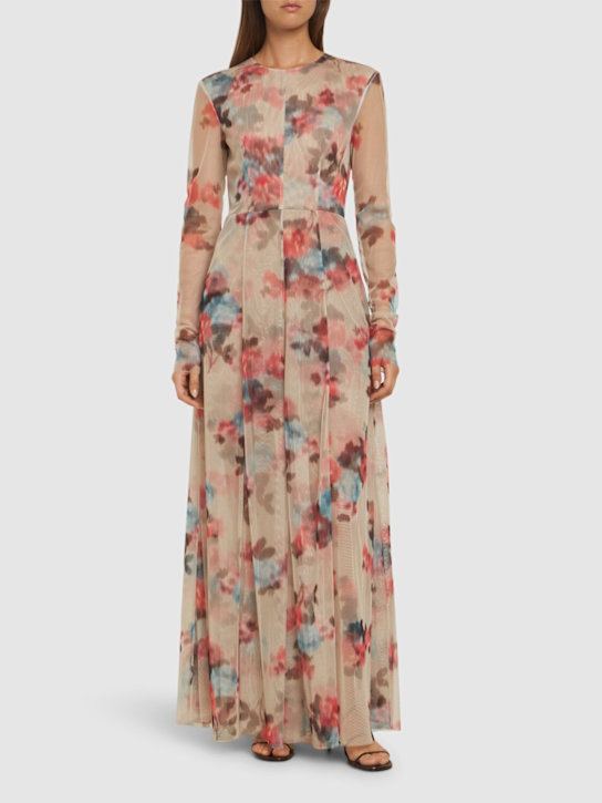 Philosophy Di Lorenzo Serafini: Long sleeve printed tulle long dress - women_1 | Luisa Via Roma